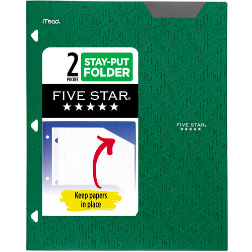 Five Star 2-Pocket Folder, Plastic Folder with Stay-Put Tabs, Fits 3 Ring Binder, Holds 8-1/2
