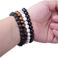 WRCXSTONE Natural 8mm Gorgeous Semi-Precious Gemstones Healing Crystal Stretch Beaded Bracelet Unisex Black, White, Brown