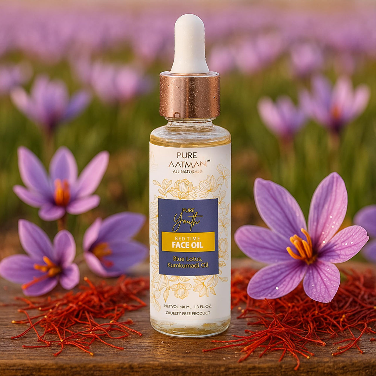 Pure Aatman Kumkumadi Saffron Face Oil with Blue Lotus | Ayurvedic Night Repair Oil for Super Glowing Skin