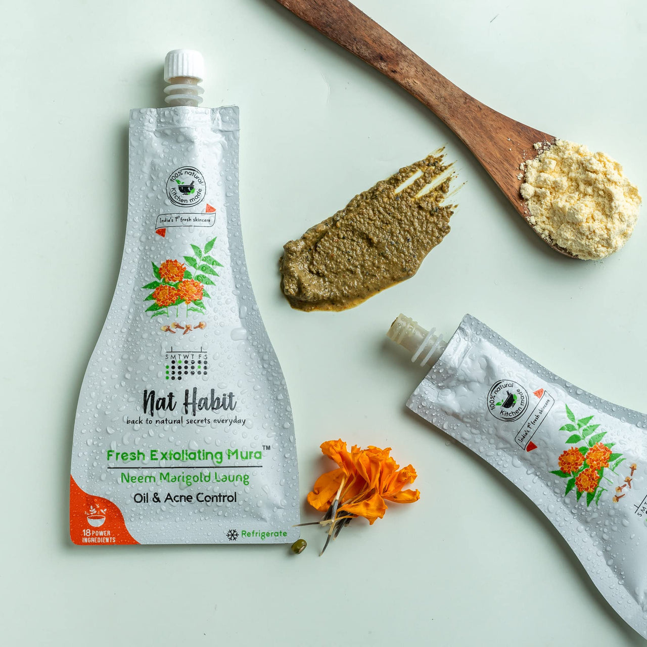 Nat Habit Face Scrub, Neem-Marigold-Laung Exfoliating Mura For Oil & Acne Control, With Neem Antimicrobial Qualities Provide Clean, Clear & Soft Skin (Pack of 2 x 25 gm)
