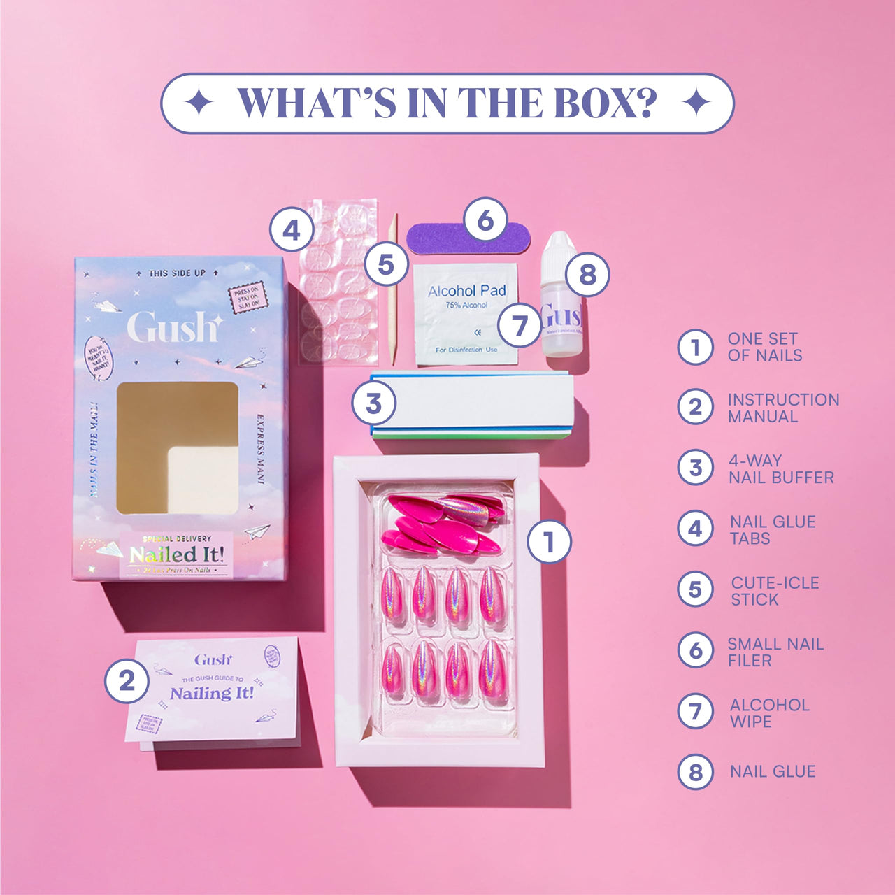 Gush Beauty Press On Nails | Reusable Nail Extensions | Artificial Fake Nails Set | For women (Sugar - Short Round)