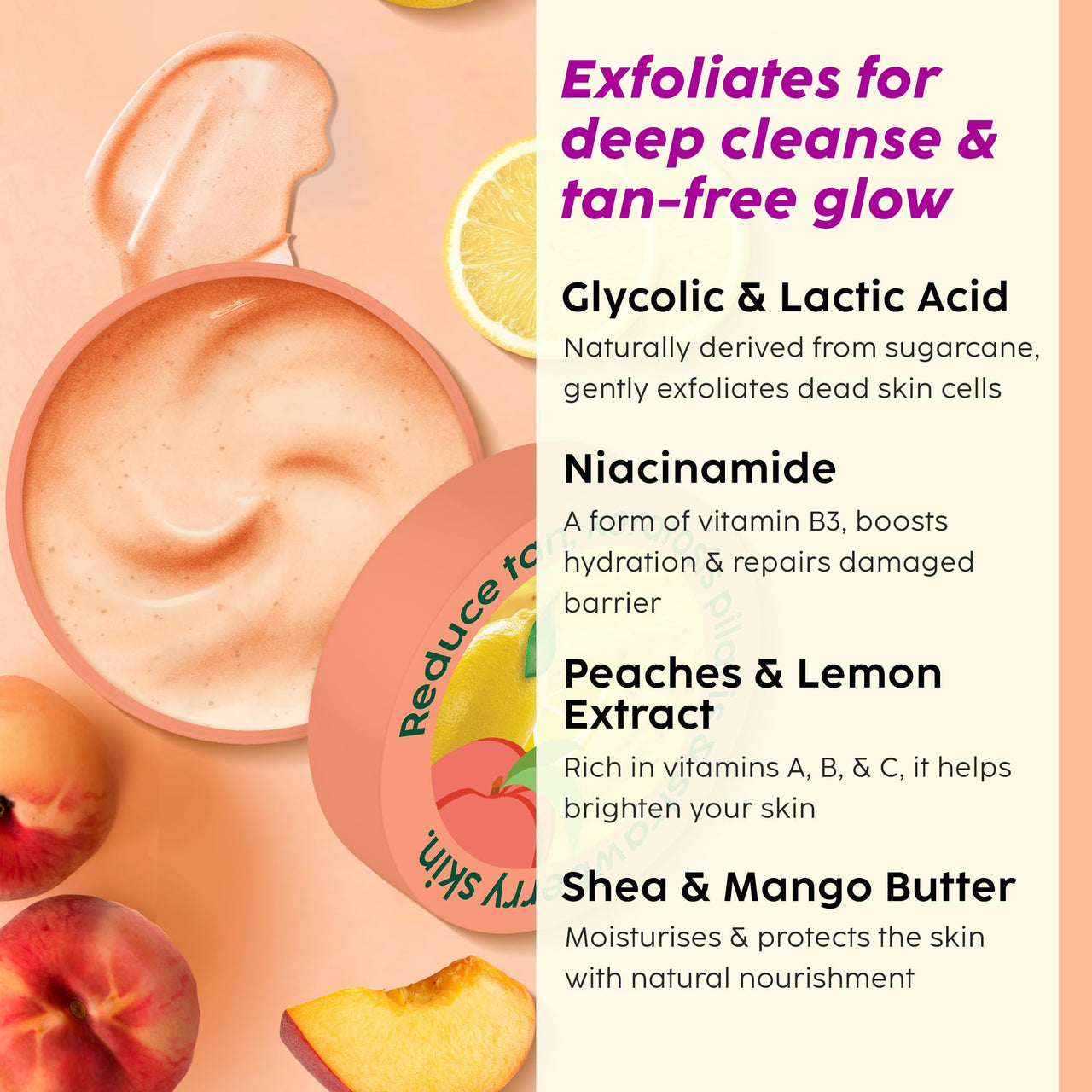 PLIX - THE PLANT FIX Peaches & Lemon Detan Bump Eraser Scrub (200g), Body Lotion SPF 30 (150ml), & Pineapple Smooth Skin Juicy Body Wash (236ml) | Removes Tan, & Smoothens Strawberry Skin