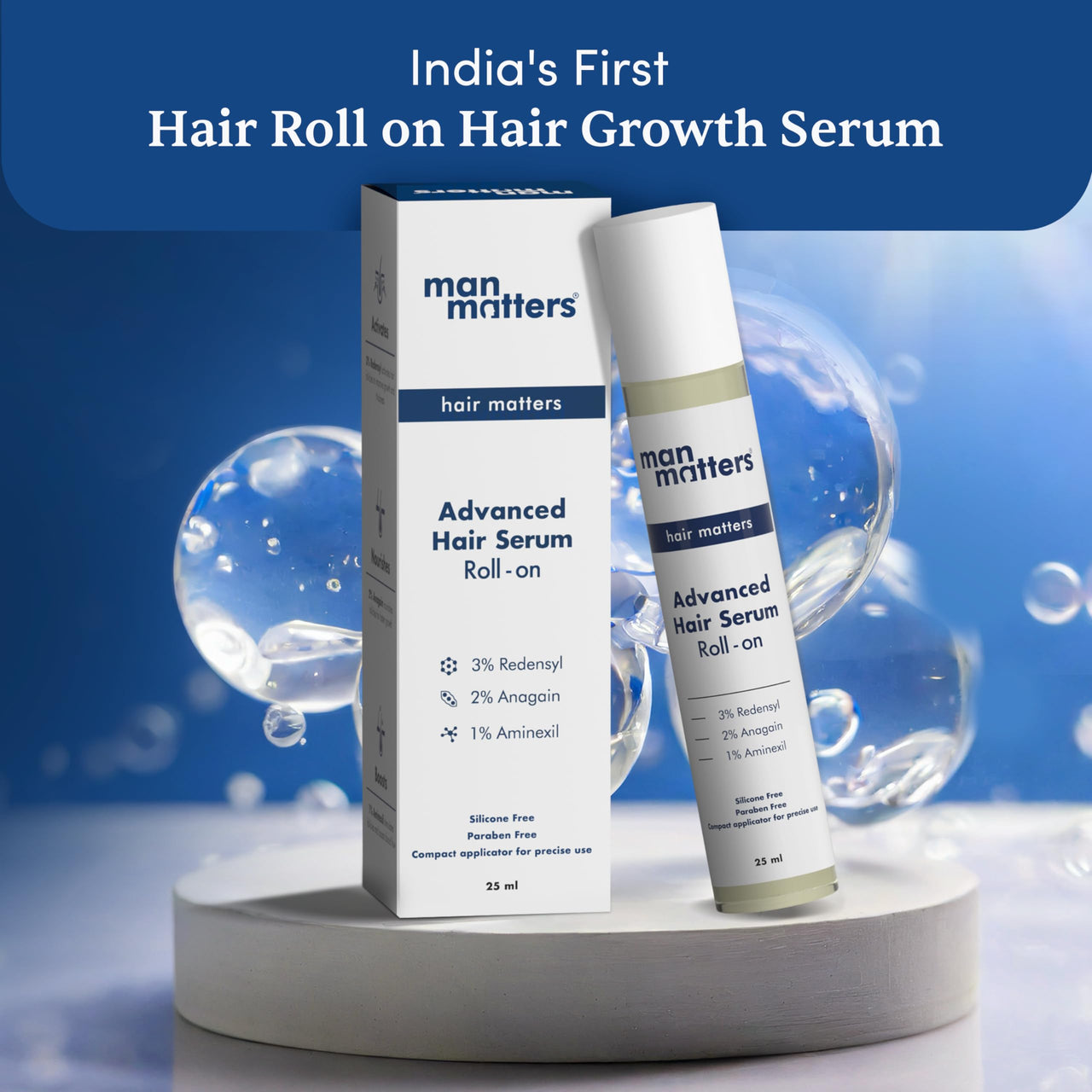 Man Matters Advanced Beard&Hair Serum Roll On 25Ml With Derma Roller 0.5 Mm|Redensyl,Anagain,Aminexil&Rosemary|Reactivates Hair Cells,Improves Beard&Hair Density&Promotes Thicker Growth, 50 Grams