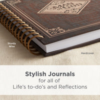 Christian Art Gifts Journal w/Scripture Man of God 1 Timothy 6:11 Bible Verse Names of God Brown 192 Ruled Pages, Large Hardcover Notebook, Wire Bound