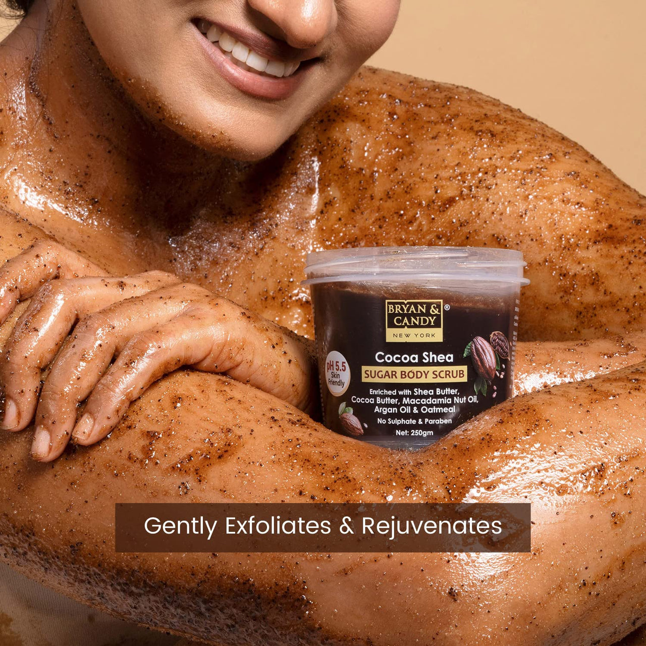 Bryan & Candy Sugar Body Scrub PH 5.5 For Tan Removal & Exfoliation | For Women & Men | 250g (Cocoa Shea)
