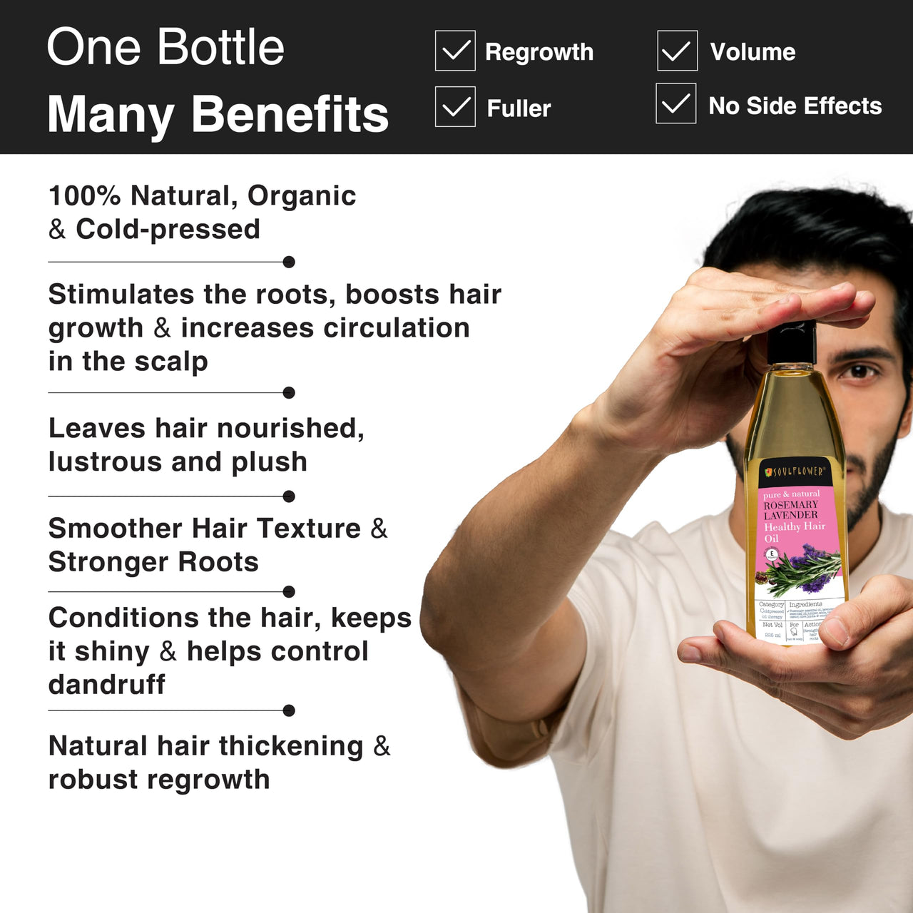 Soulflower Rosemary Lavender and Bhringraj Hair Oil, 225ml Each | Hair Growth, Strengthening & Nourishing Hair Roots | Pure, Natural and Coldpressed Hair Oil - Pack of 2
