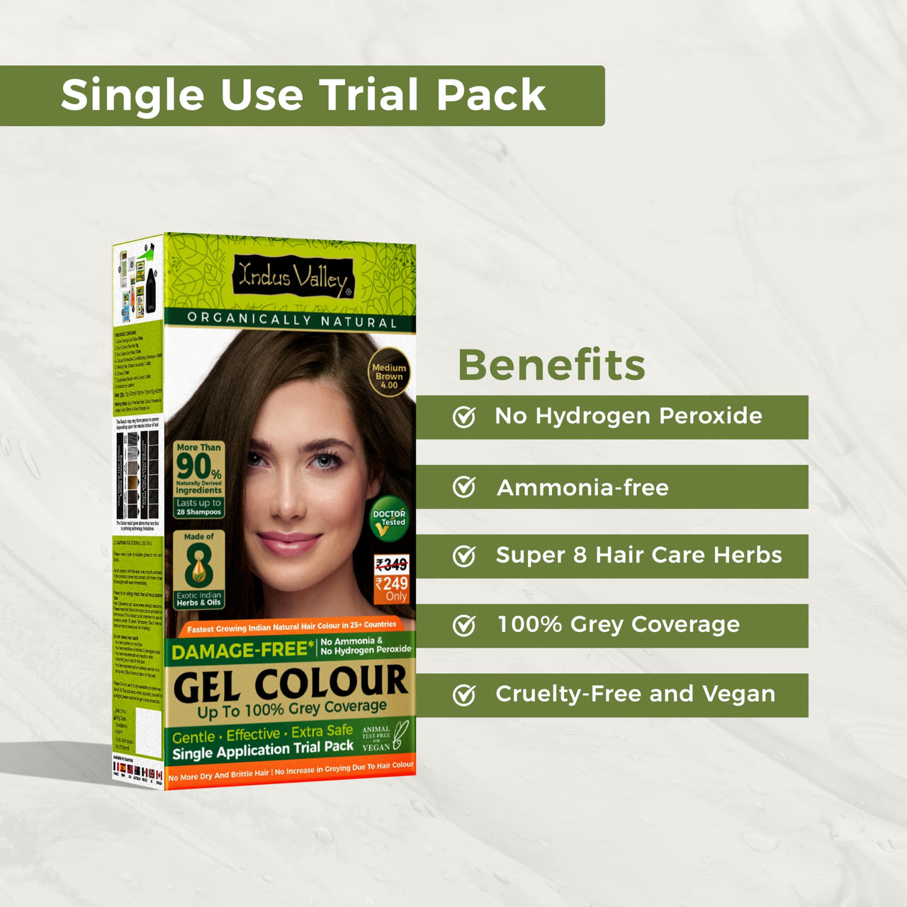 INDUS VALLEY Damage Free Natural Gel Hair Colour for Women | Ammonia & PPD Free Organic Hair Colour with 100% Grey Coverage, Long Lasting Hair Color Trial Pack (Medium Brown, 65 ml)