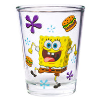 Silver Buffalo SpongeBob SquarePants Poses Floral Krabby Patty 4-Pack Mini Glass Set, 1.5 Ounces