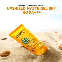 Oshea Herbals SPF 60 PA+++ Non Sticky UVshield Matte Gel Sunscreen for All Skin Types | Reduces Ageing with Signs of Sun Damage, Protects from UVA & UVB | Enriched with Apple & Peony Flower Extract60g
