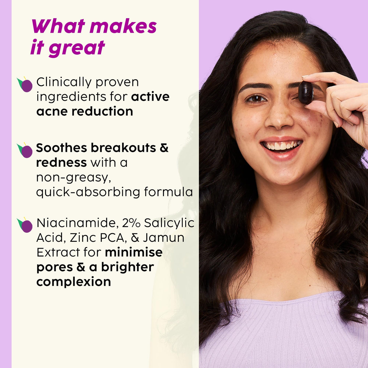 The Plant Fix Plix Jamun Active Acne Range With Cleanser, 2% Salicylic Acid Serum, Smoothie Moisturizer, & Toner l Reduces Active Acne l Detoxifies The Skin l Soothes Redness l All Skin Types