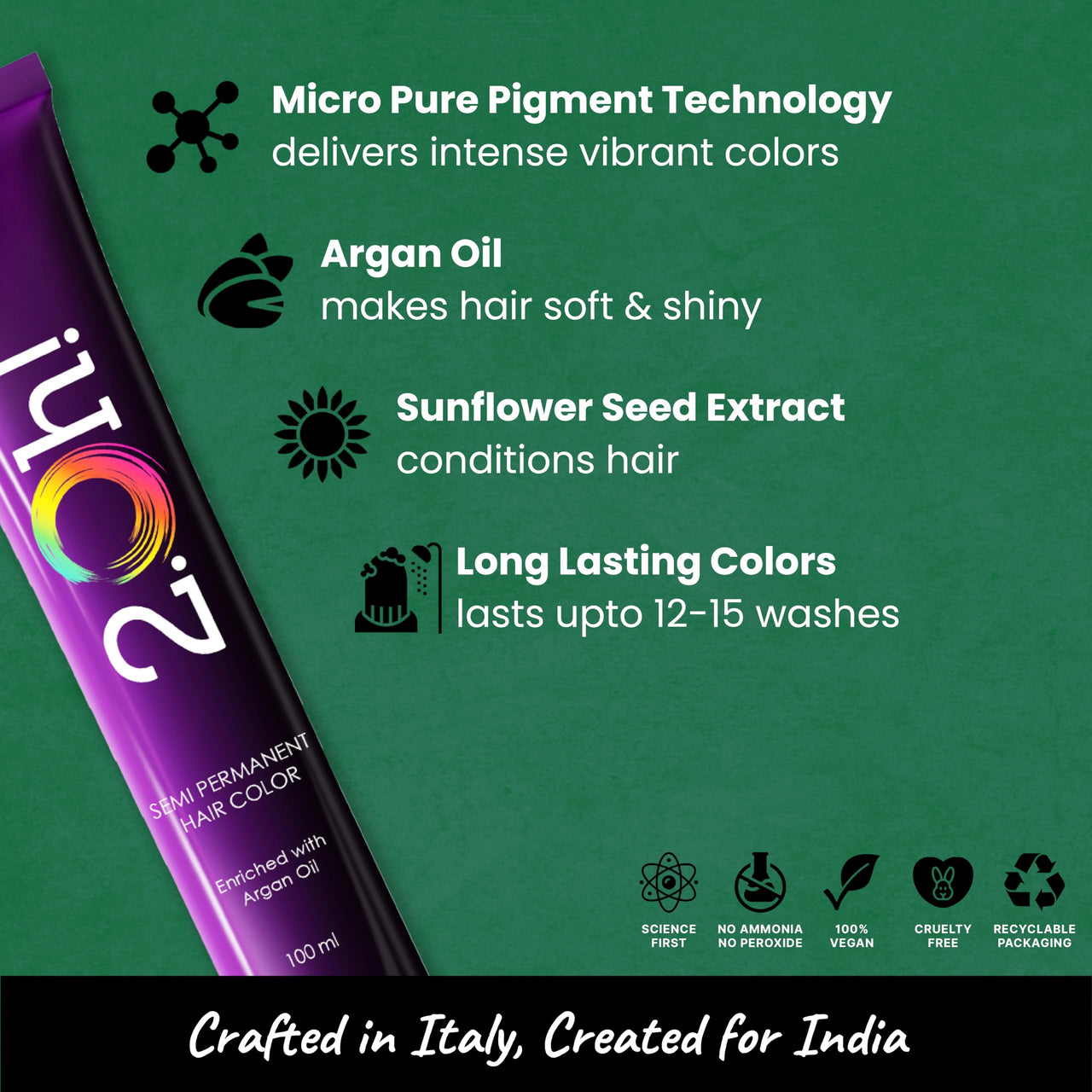 2.Oh! Italian- Emerald Green Hair Color For Women & Men | Ammonia-Free DIY Semi Permanent Hair Color | Enriched with Argan Oil | Lasts upto 12-15 Washes | Pack of 2