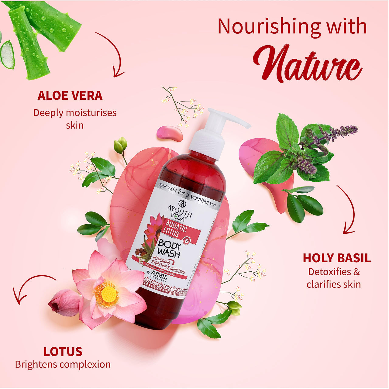 Ayouthveda Aquatic Lotus Body Wash with Rich Blend Of Aloevera, Lotus & Holy Basil |Refreshes, Deep Cleanses & Hydrates the Body | Gentle body wash for Daily use (Pack of 3-300ml each)