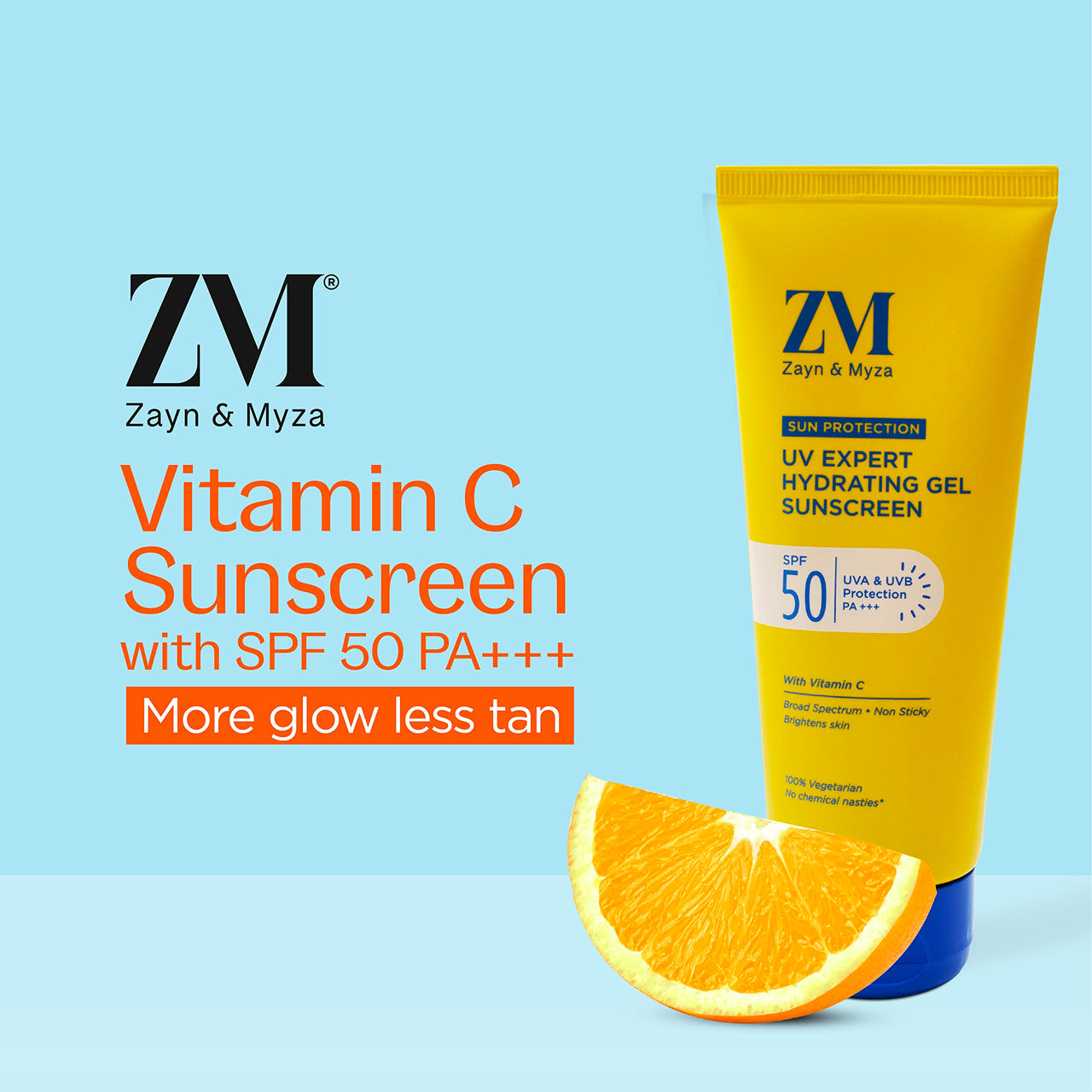 ZM Vitamin C UV Expert Hydrating Gel Sunscreen SPF 50 PA +++ For Bright & Glowing Skin | Non-Greasy, Quick-Absorbing | UVA UVB Sun Protection | Sunscreen For Women & Men - (Pack of 2) (50gm x 2)