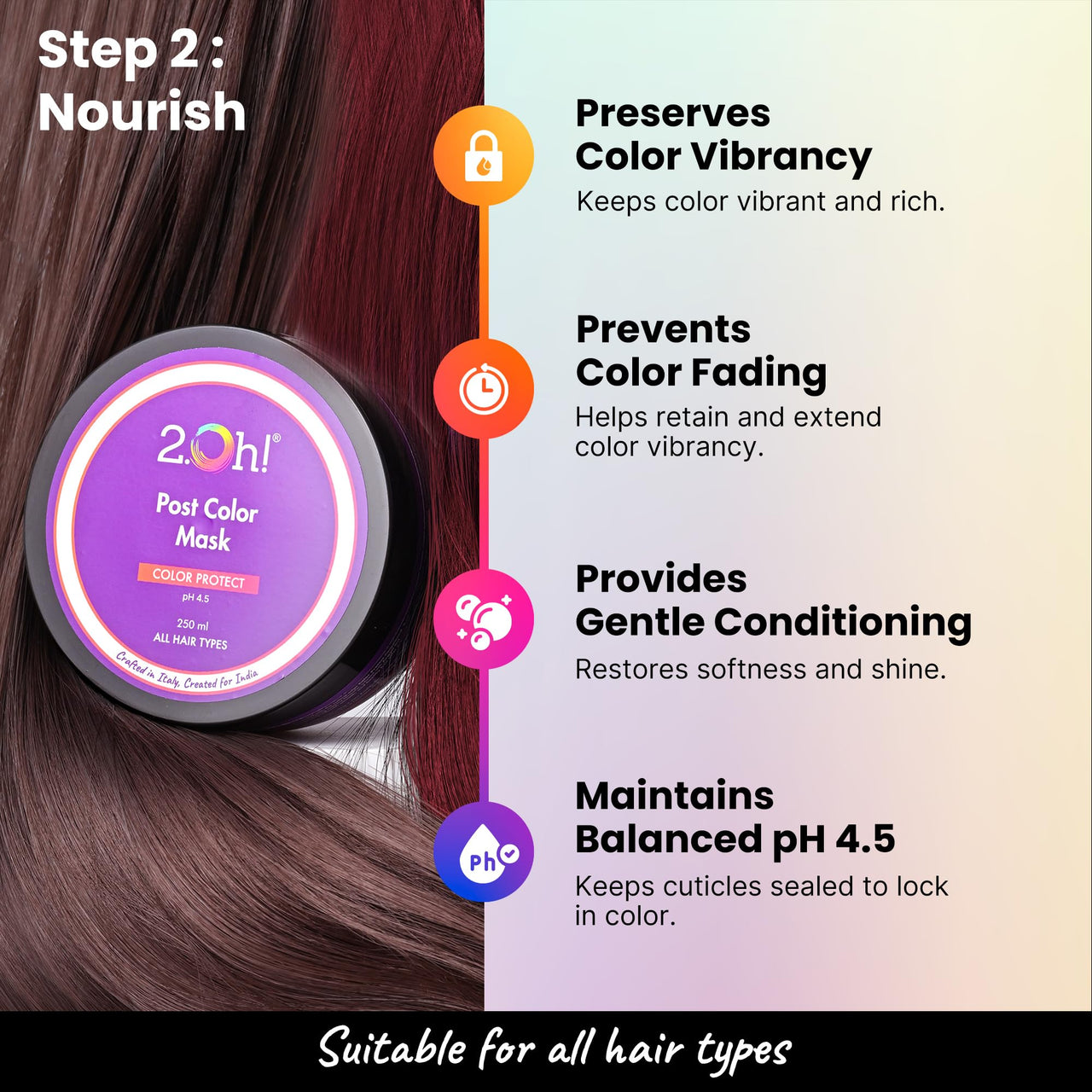 2.Oh! Italian Post Color Combo with Color Protect Complex | Colour Protect Shampoo + Hair Mask for Coloured Hair | Daily Use Shampoo and Mask with pH 4.5 | Ideal for Color Treated Hair | Women and Men