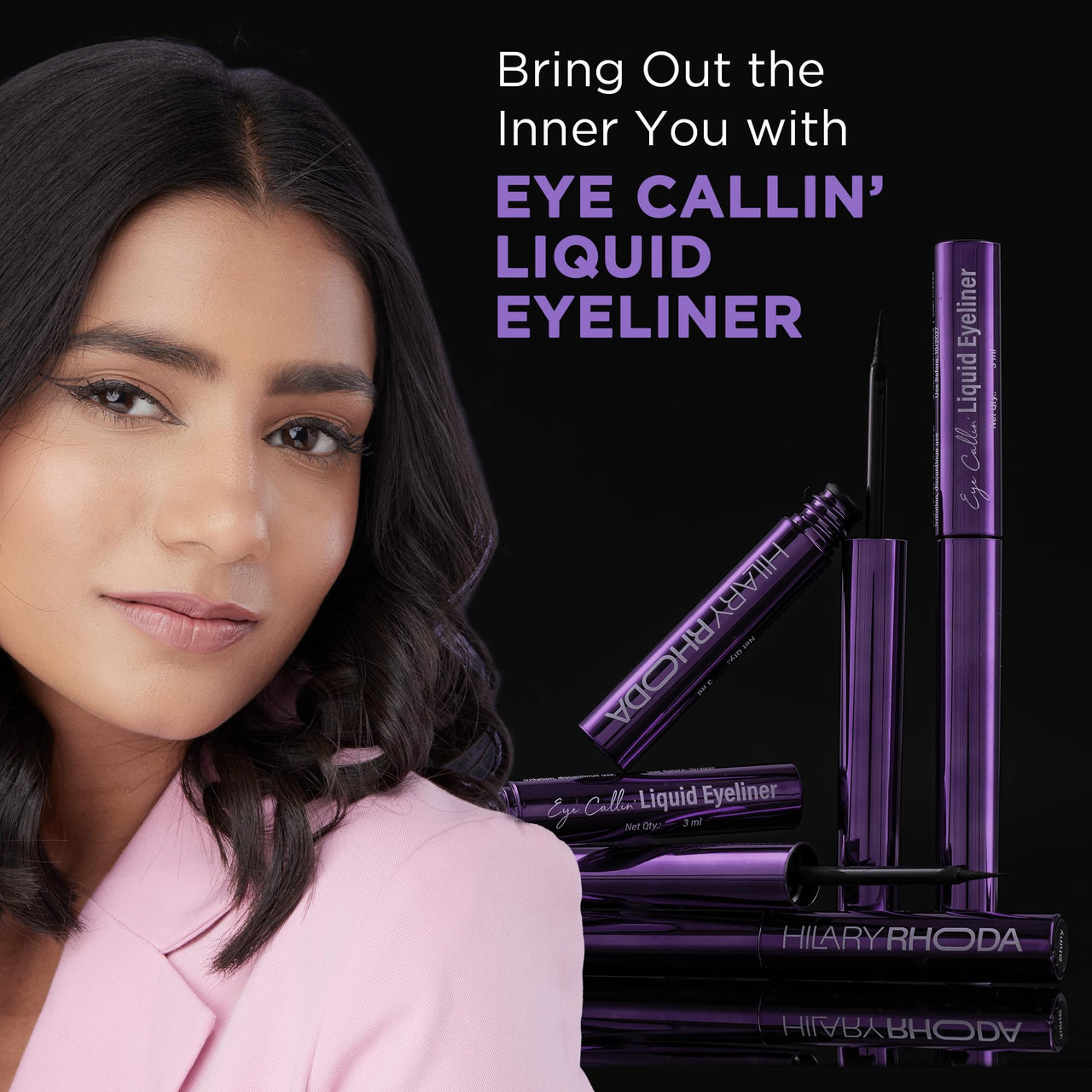 Hilary Rhoda Eye Callin' Liquid Eyeliner | Long Lasting Liquid Eyeliner | Matte & Glossy Finish | Waterproof Formula | 12-Hour Stay | Glides on Flawlessly | 3ml (Matte | Shade 01)