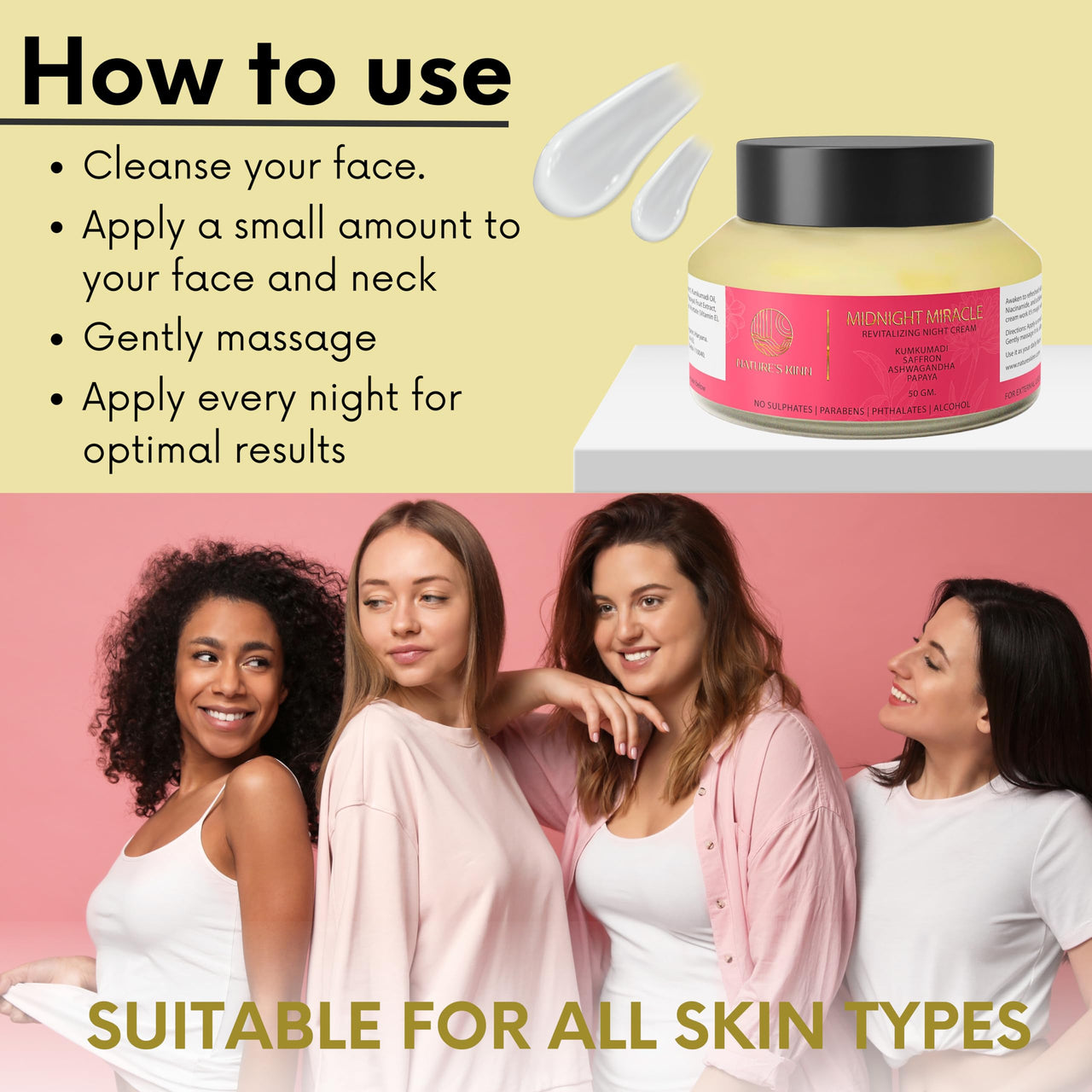 Nature’s Kinn - Midnight Miracle Night Cream 50gm | Boosts Collagen for Anti-Ageing | Kumkumadi Oil, Hyaluronic Acid, Niacinamide & Vitamin C | Deep Nourishment for Glowing, Youthful, Hydrated Skin