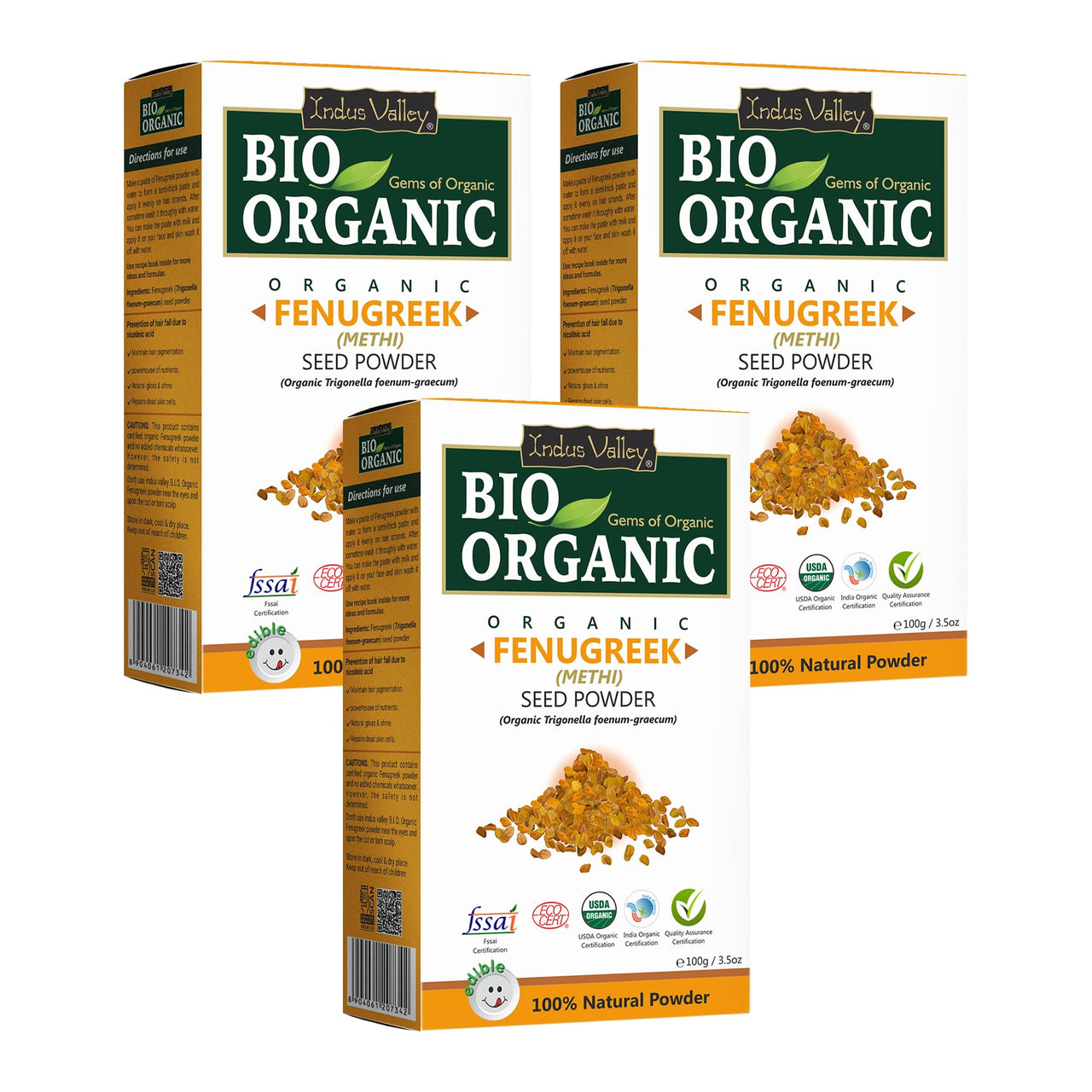 INDUS VALLEY 100% Pure Fenugreek Powder (Methi Powder) - Set of 3 (100 * 3=300g)