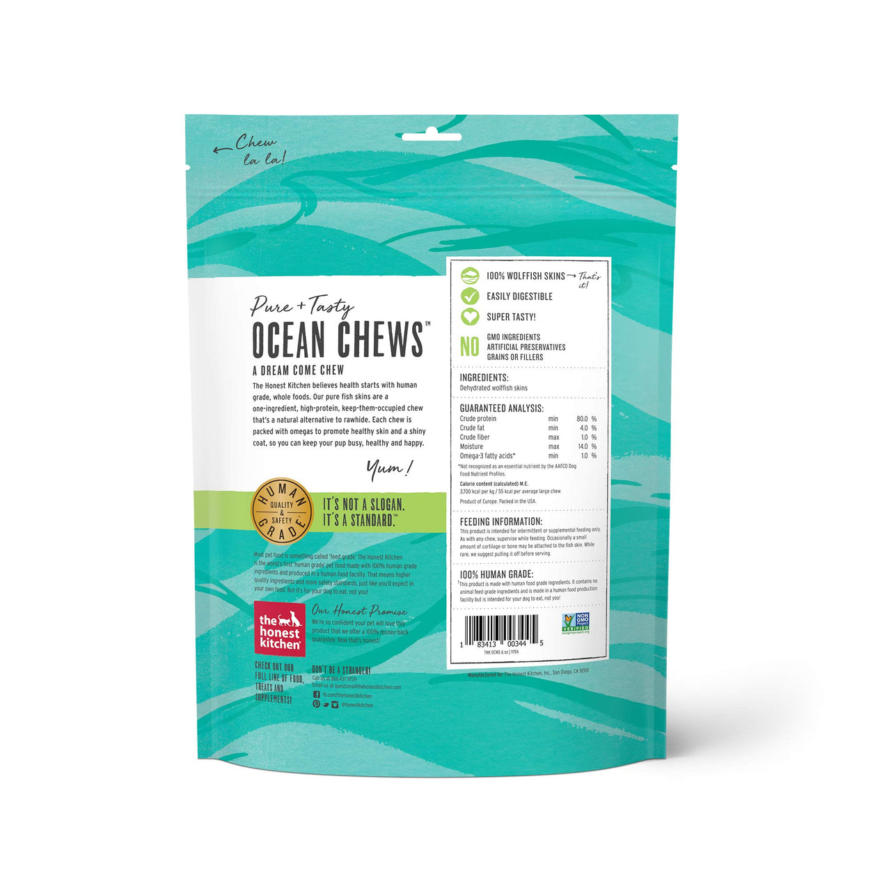 The Honest Kitchen Ocean Chews Hearty Wolffish Skins Dog Treats, 6 oz (Beams) 6 Ounce (Pack of 1)