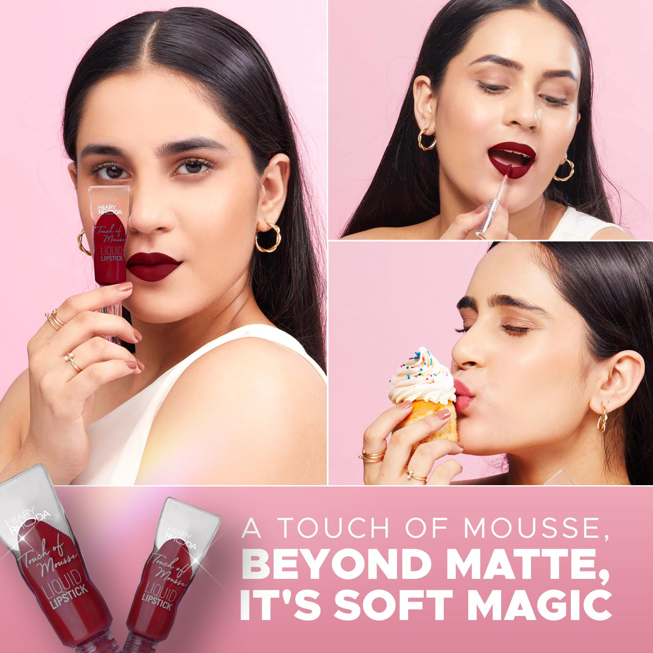 Hilary Rhoda Touch Of Mousse Lipstick | Matte Finish & Long Lasting | Infused with Vitamin E | Weightless & Liquid Lipstick with Mousse Finish | Smudge & Water Proof | Vegan - 5ml (Extra Maroon - Shade 12)