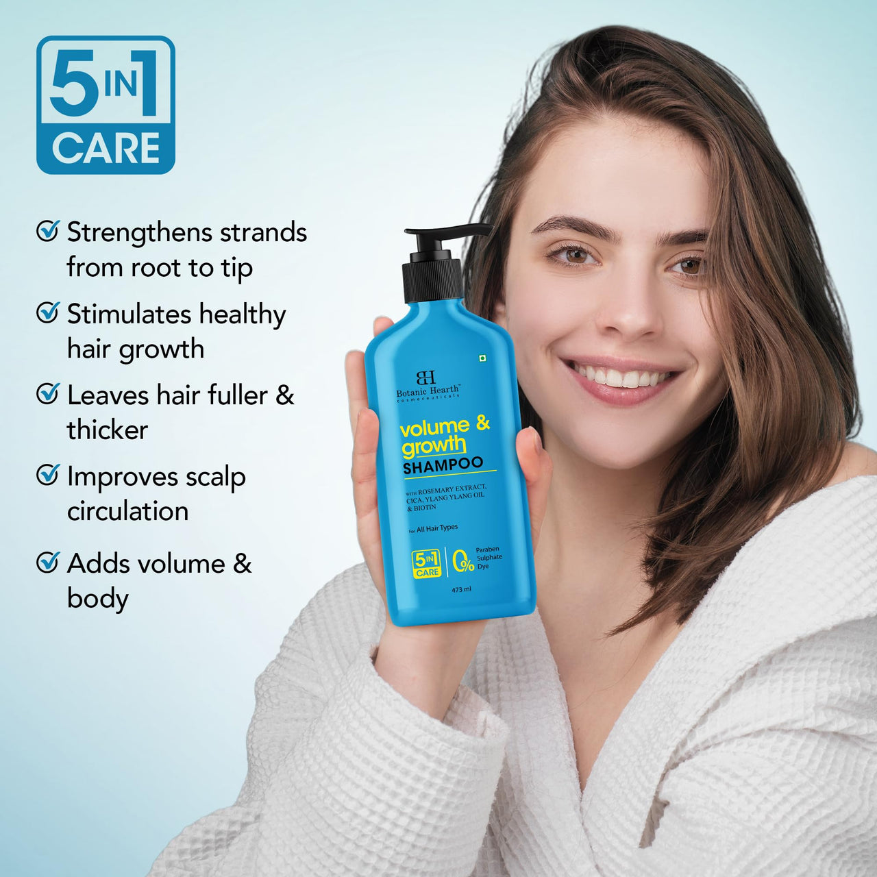 Botanic Hearth Volume & Growth Shampoo with Biotin & Ylang Ylang Oil | Thickens & Strengthens Hair | Hydrating & Fortifying Formula with Cica & Rosemary Water| Sulfate & Paraben Free, 473ml
