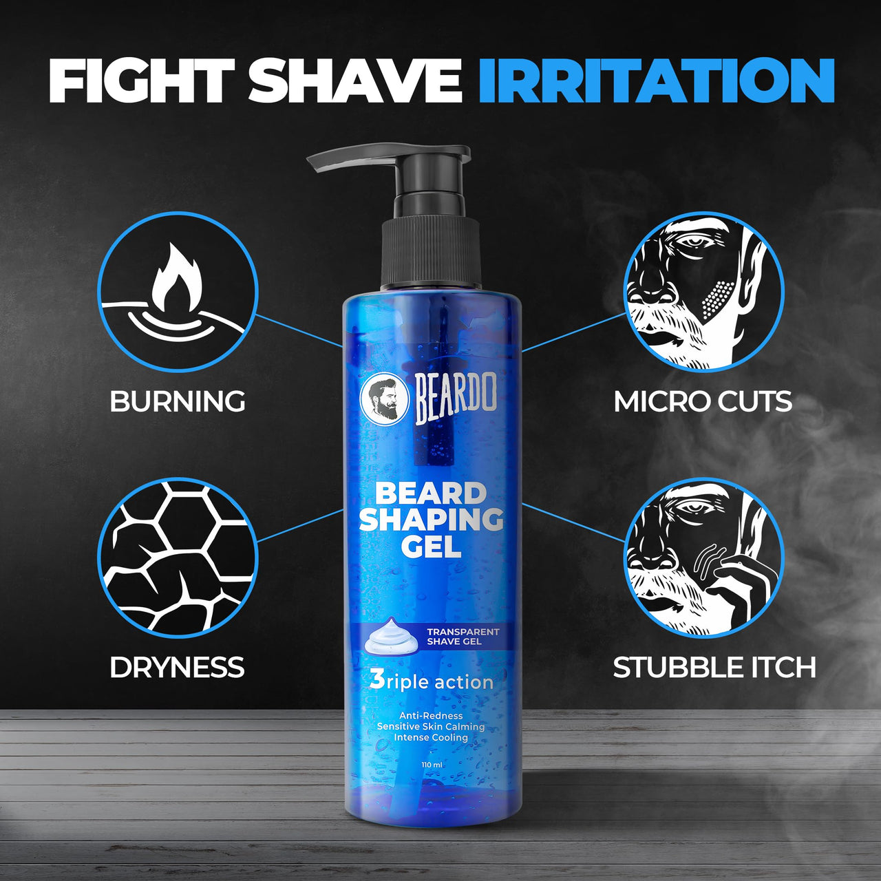 Beardo Beard Shaving Gel, 110ml | 3riple Action Transparent Shaving Gel for Men | Shaving gel with Anti-Redness, Calming, Intense Cooling | Suitable for Sensitive Skin