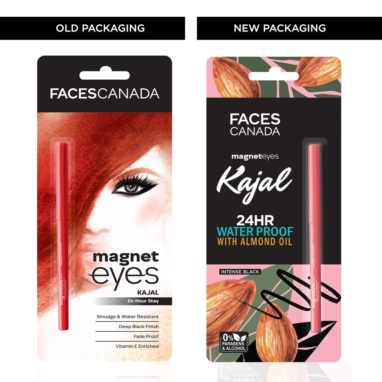Facescanada Magnet Liquid Eyes Kajal, Waterproof, 24Hrs Long Stay, Smudgeproof, Almond Oil & Vit E Enriched, One Stroke Smooth Glide, Black 0.35G & Faces Splash Glossy Nail Enamel, Viola 41, 8 Ml