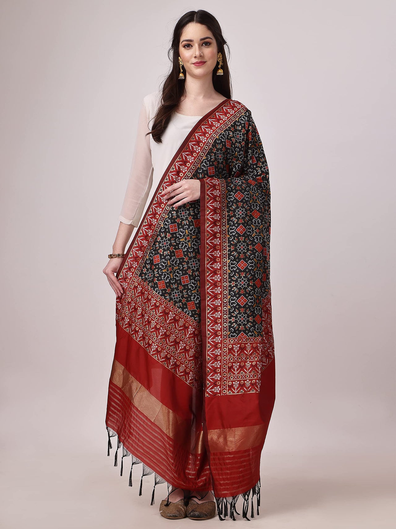 KAPAAHA Women's  Woven Silk Bandhani Patola Dupatta, Width 45 inch, Length 2.5 meter