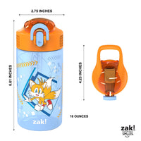 Zak Designs Sonic Kids' 2-Pack Leak-Proof Water Bottles With Straw, Handle and Pop-Up Spout Cover 2 Count (Pack of 1) Sonic the Hedgehog