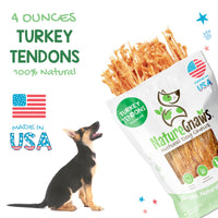 Nature Gnaws USA Turkey Tendons for Dogs - Premium Natural Chew Treats - Delicious Reward Snack for Small Medium & Large Dogs - Made in The USA 4 oz Bag 1 Pound (Pack of 1)