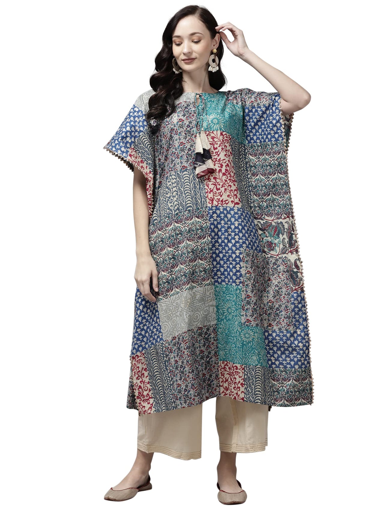 INDO ERA Women A-Line Polyester Kurta/Kurti S Navy Blue