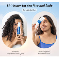 Be Bodywise Sunscreen Duo for Face & Body | For Complete Sun Protection | With Superior Suncare Tech Suncat DE & Sunone-J | Non-Comedogenic, Sweat & Water Resistant