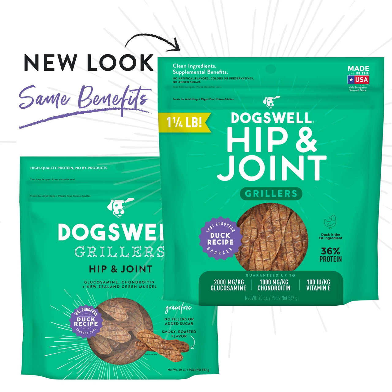 DOGSWELL 100% Grilled Meat Dog Treats, Made in The USA with Glucosamine, Chondroitin & New Zealand Green Mussel for Healthy Hips, 20 oz Duck 1.25 Pound (Pack of 1)