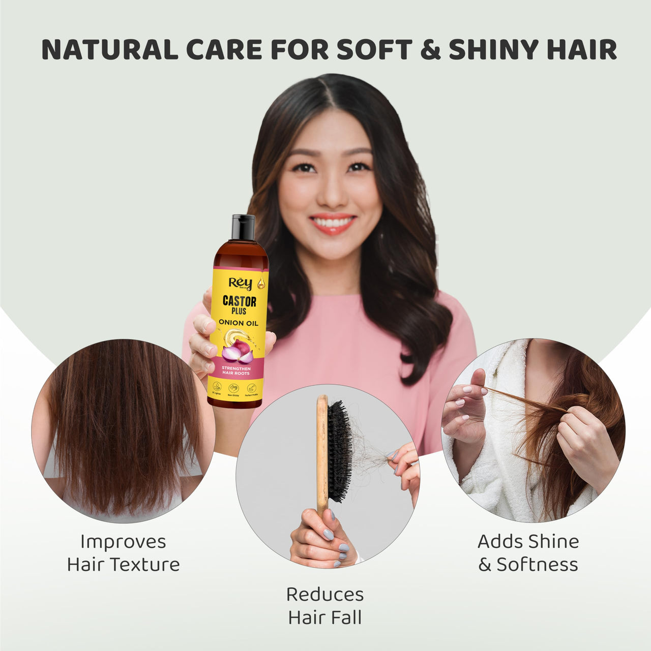 Rey Naturals Castor Oil Plus Onion Hair Oil For Hair Growth I Onion Oil For Hair Growth & Strong Hair Roots | Onion Oil For Hair Fall Control | Castor Oil For Hair Growth For Men & Women - 100ml