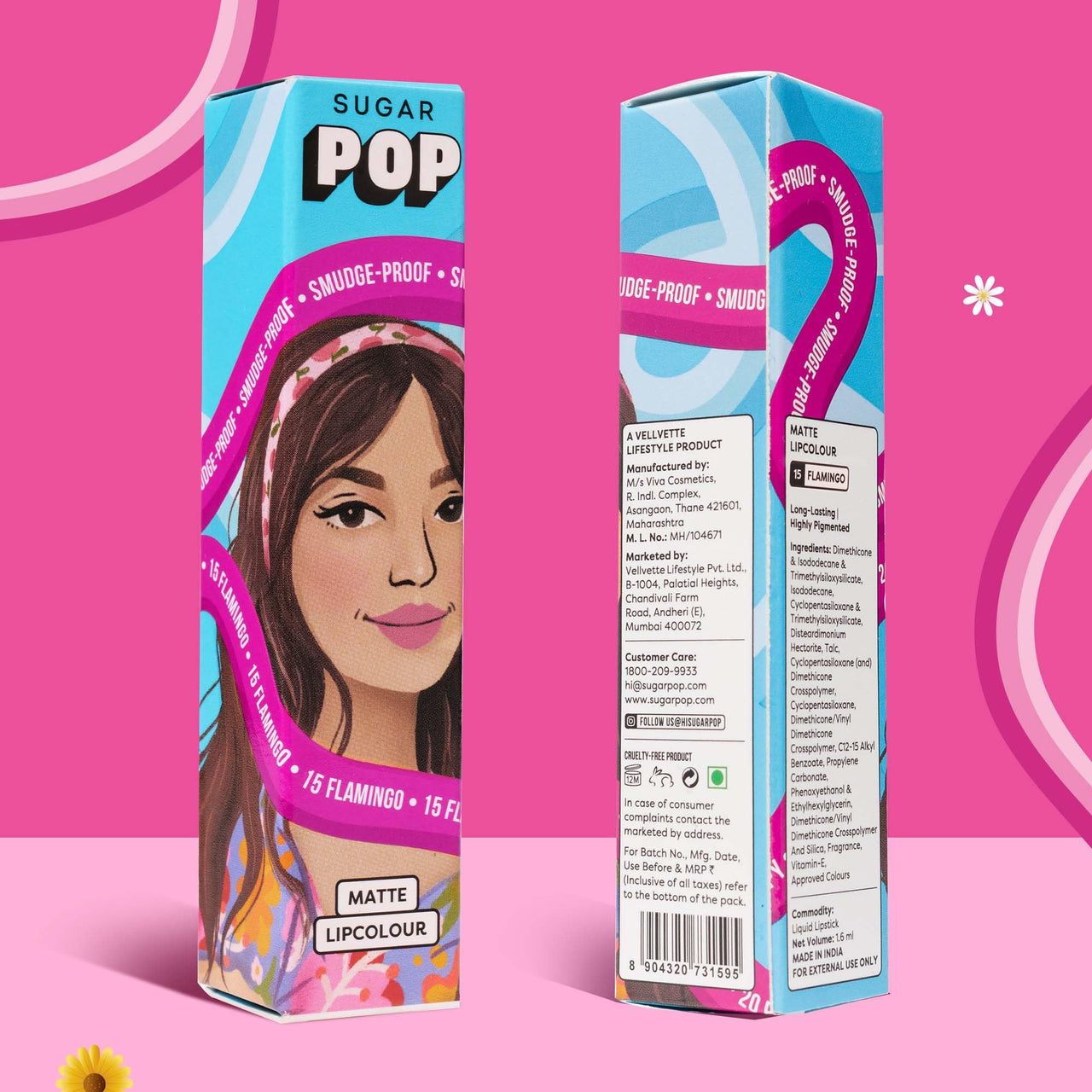 SUGAR POP Matte Lipcolour | Lasts Upto 8 hrs l Pink Lipstick for Women l Vitamin E Infused | Non-Drying, Smudge Proof, Long Lasting | 1.6ml - 15 Flamingo (Pinkish Purple)