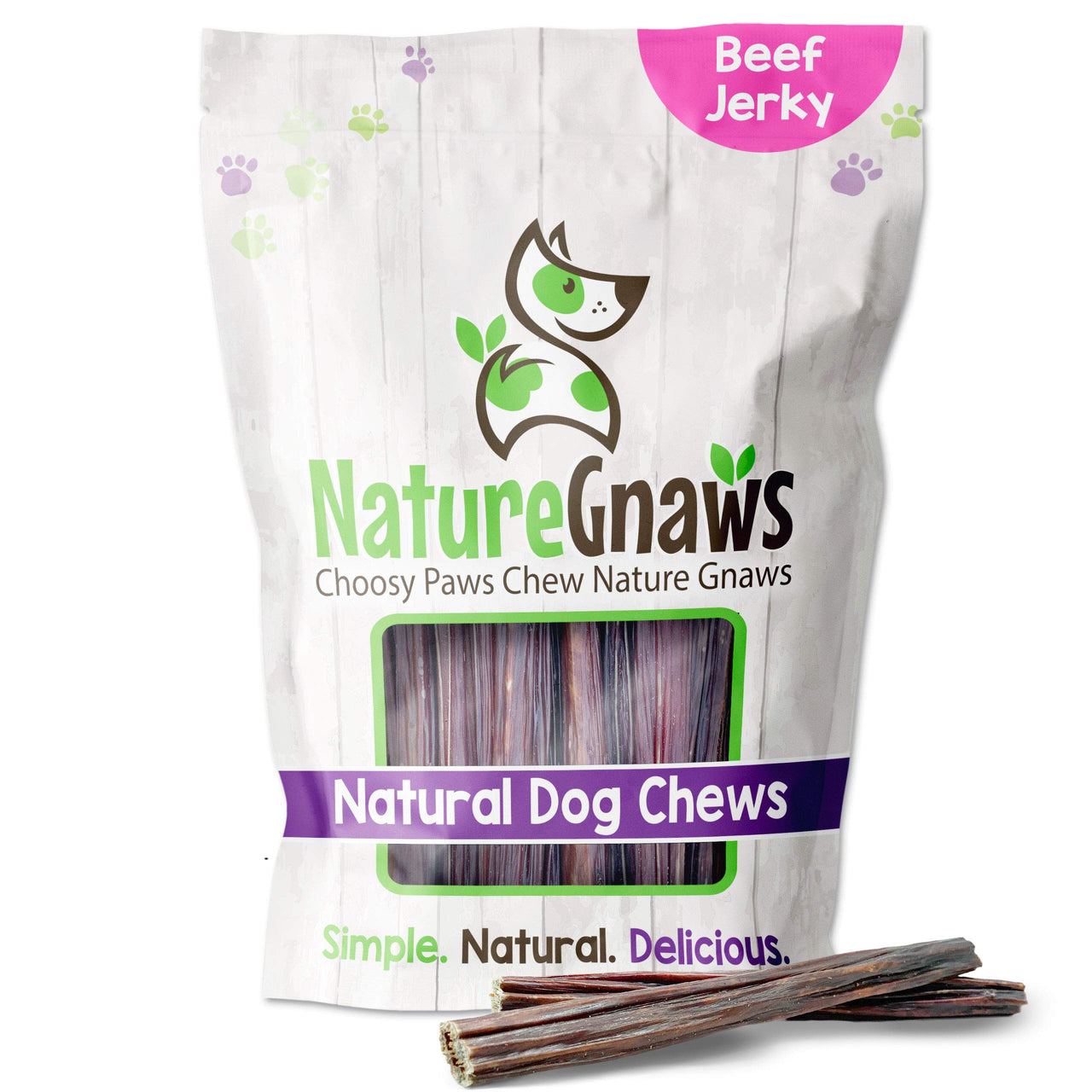 Nature Gnaws Beef Jerky Sticks for Dogs - Single Ingredient Beef Gullet Chew Treats - Simple Natural Delicious Dog Chews - Training Reward - 5-6 Inch 1 Count (Pack of 1)