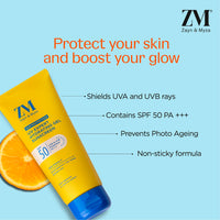ZM Vitamin C UV Expert Hydrating Gel Sunscreen SPF 50 PA +++ For Bright & Glowing Skin | Non-Greasy, Quick-Absorbing | UVA UVB Sun Protection | Sunscreen For Women & Men - (Pack of 2) (50gm x 2)