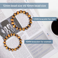 Tiger Eye Bracelet for men women Anti-anxiety, stress relief and confidence Bracelet, Handmade natural stone Crystal bead jewelry Chakra healing Protection bracelets (12MM) 12MM Tiger Eye