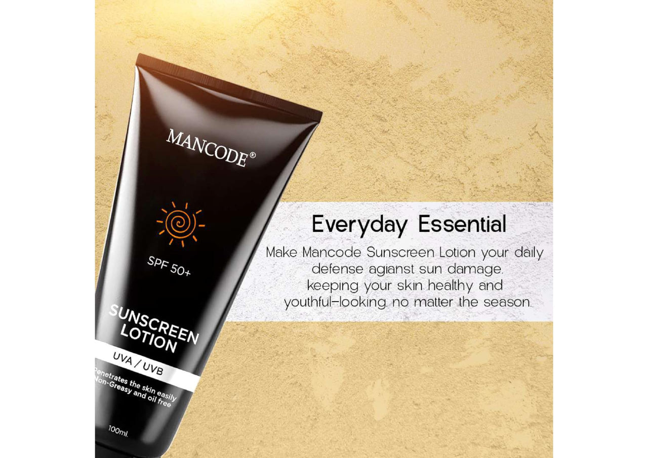 Mancode Sunscreen SPF 50 PA+ Lotion UV A, UV B & Blue Light Protection For All Types of Skin | Non-Greasy, Quick-Absorbing Sunscreen for Men and Women (100ml)