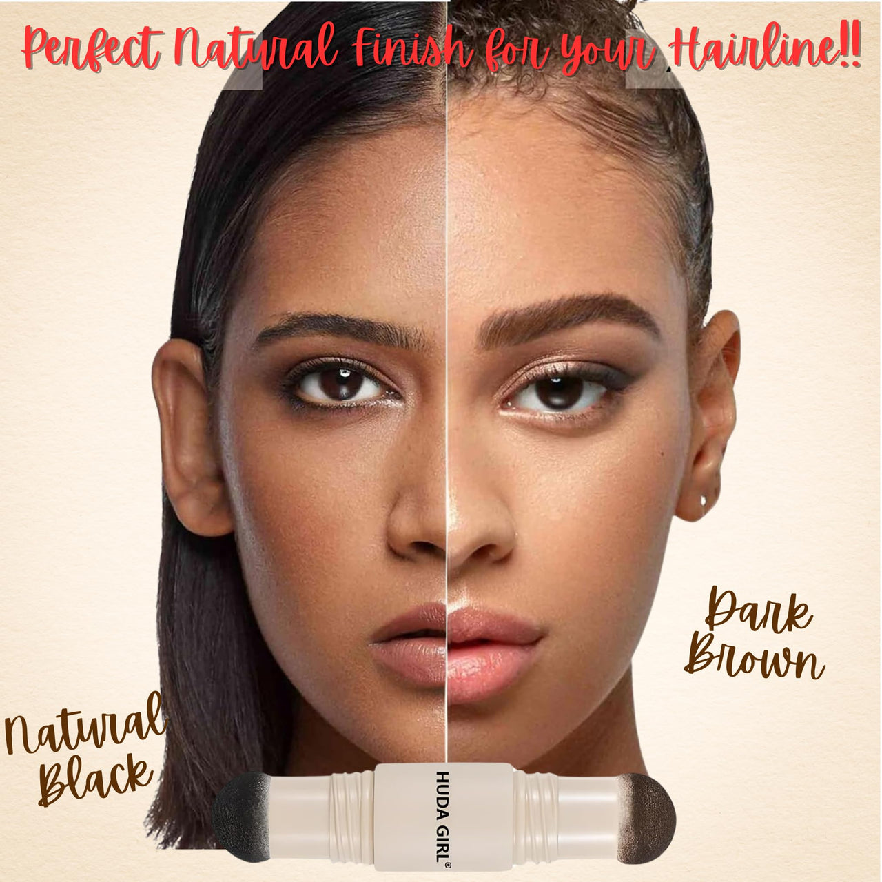 HUDA GIRL Professional 2 in 1 Black & Dark Brown Hair Cover Up Powder & Grey Hair Coverage Touch Up Stick, Instant Hairline Powder Root touch up Solution, Cover Up Hair Powder for Women & Men