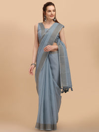DUNGRANI Women's  Linen Saree With Blouse Piece