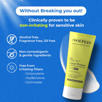 THE SOLVED SKIN Clear Protect SPF 50+ PA++++ Sunscreen for Acne Prone Skin with Advanced Encapsulated UV Tech |Oily Sensitive Skin | Ultra-Light Cooling Gel | No White Cast Broad Spectrum UVA/UVB 50ml