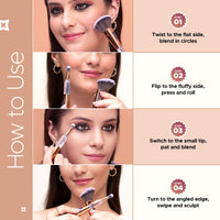 Hilary Rhoda All-Rounder 4 in 1 Brush | Foundation & Contour, Powder, Blending Brush | Eyeshadow Applicator | Soft Bristles Makeup