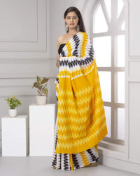 Shivanya Handicrafts Women's  Hand block printed cotton mulmul fabric saree Ikkat printed With Blouse Piece Traditional Jaipuri Print