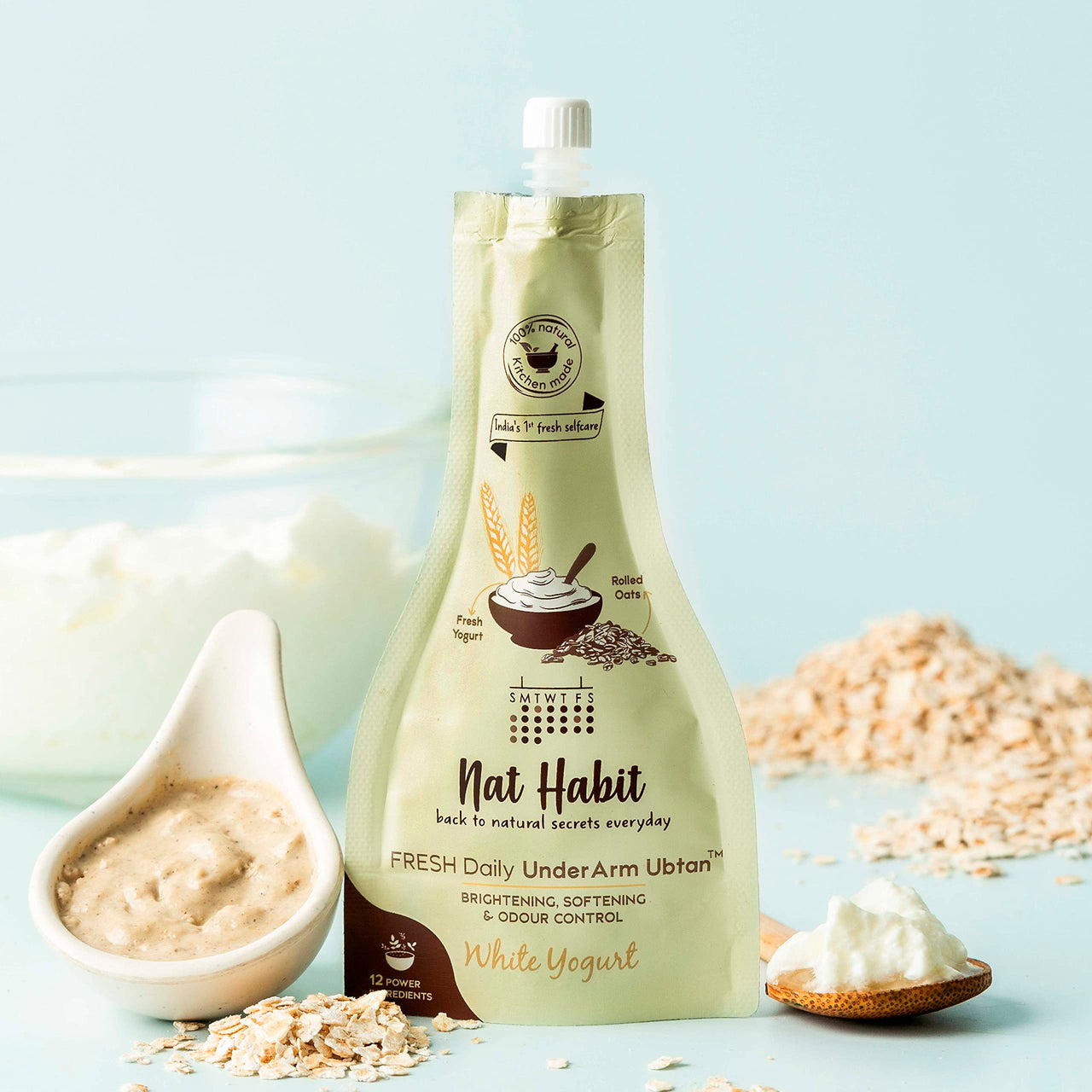 Nat Habit White Yogurt UnderArm Ubtan & Scrub For Softening, Odour Control & Remove Darkness With Yogurt & Oats, Zero Chemical (40gm X Pack f 2)