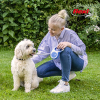 FLEXI New Comfort Retractable Dog Leash (Tape), Ergonomic, Durable and Tangle Free Pet Walking Leash for Dogs Up to 132 lbs, 16 ft, Large, Blue/Pastel Large - 16 ft