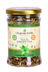 Orgrain India Certified Organic Tulsi Green Tea, 40g | Stress Relieving & Energizing, Immune Support, Adaptogen, Vegan, Gluten-Free