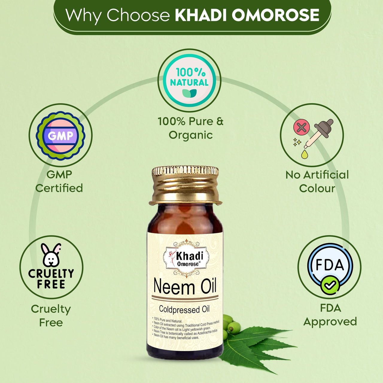 Khadi Omorose Pure Neem Oil Coldpressed Carrier Oil, 30 ml