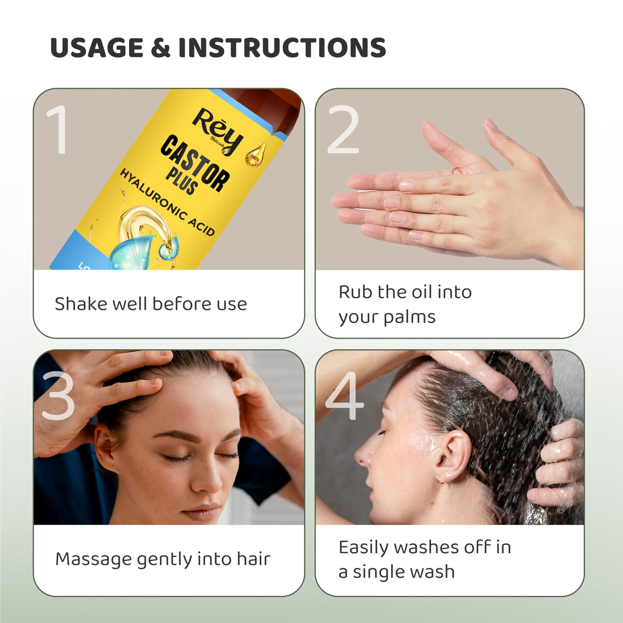 Rey Naturals Castor Oil For Hair Growth Plus Hyaluronic Hair Oil | Castor Oil Cold Pressed | Castor Oil For Skin | Castor Hair Oil | Skin Care, Moisturizer for Dry Skin, Nails, Eyelash - 100ml
