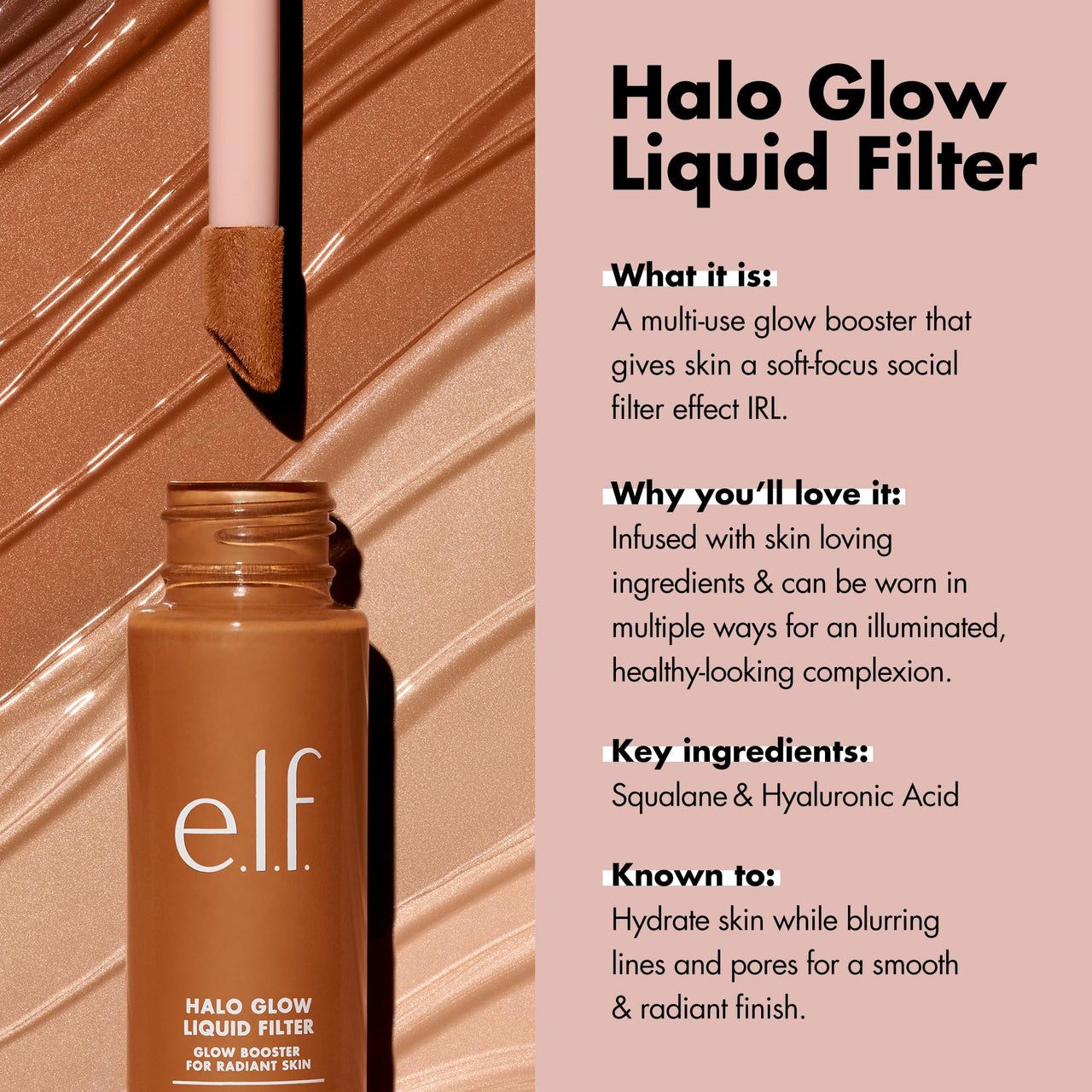 e.l.f. Halo Glow Liquid Filter,Complexion Booster For A Glowing,Soft-Focus Look,Infused With Hyaluronic Acid,Vegan & Cruelty-Free,1 Fair,Full