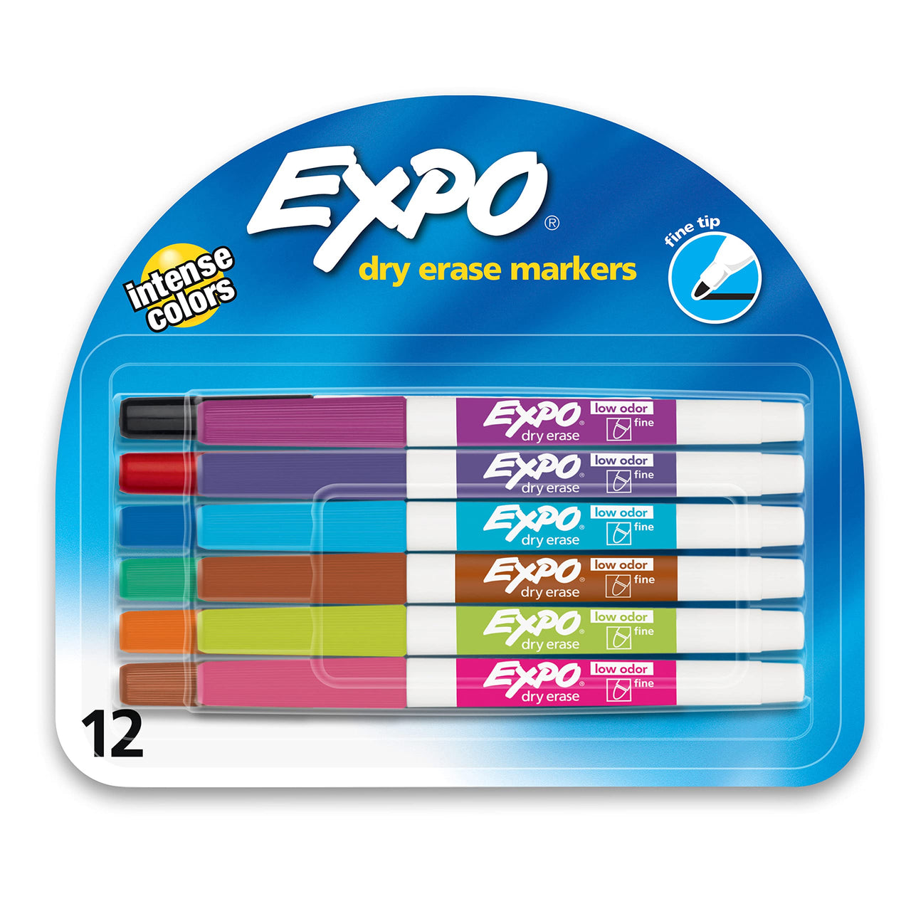 EXPO Low Odor Dry Erase Markers, Fine Tip, Assorted Colors, 12 Count 12 Count Assorted